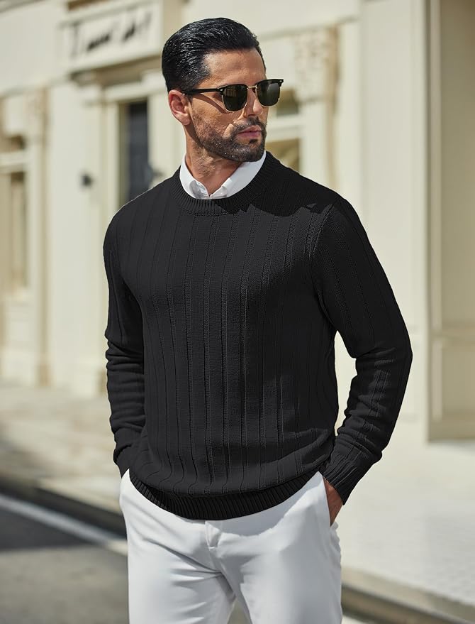 Men's Ribbed Crewneck Pullover Sweater Soft Warm Knit
