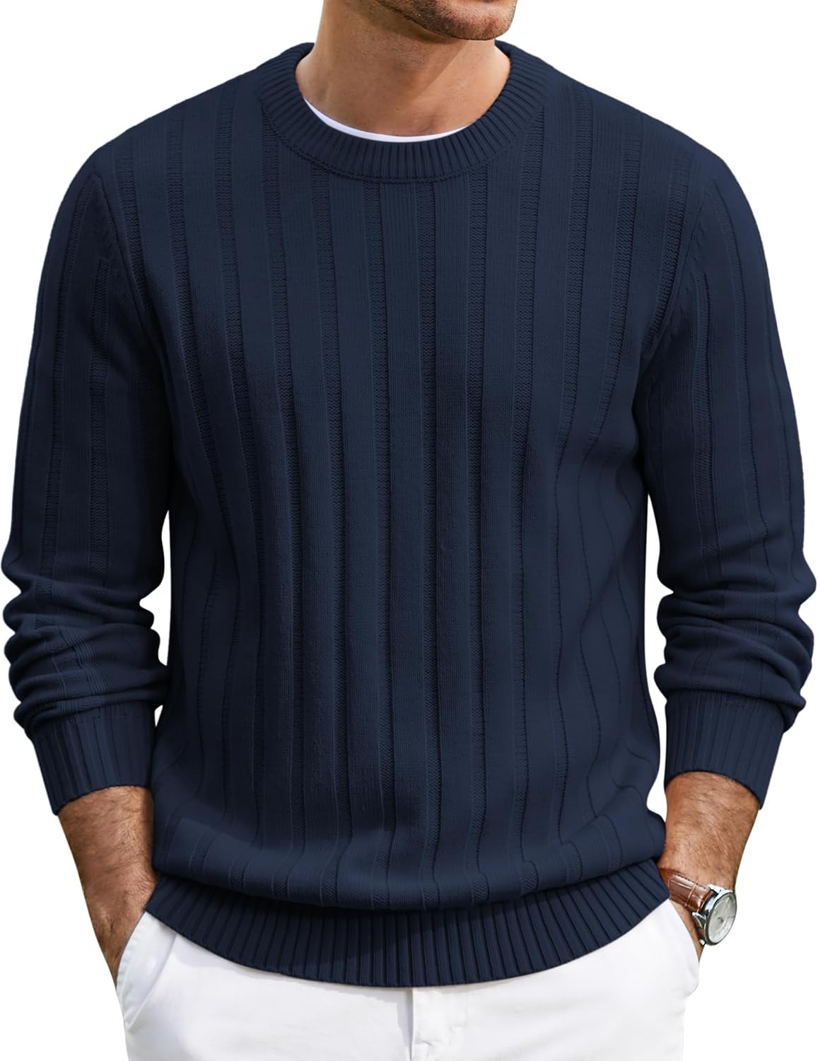 Men's Ribbed Crewneck Pullover Sweater Soft Warm Knit