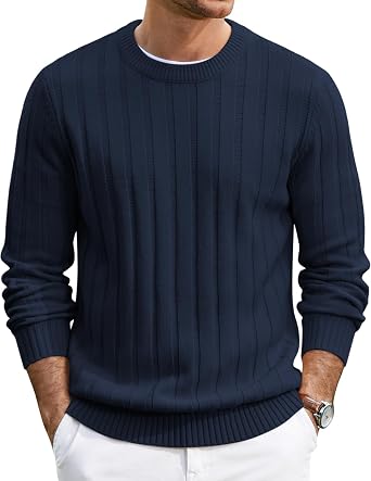 Men's Ribbed Crewneck Pullover Sweater Soft Warm Knit