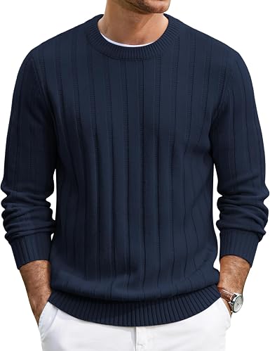 Men's Ribbed Crewneck Pullover Sweater Soft Warm Knit