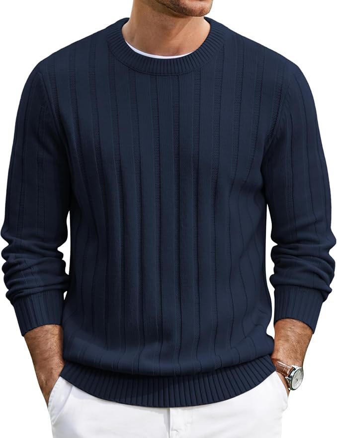 Men's Ribbed Crewneck Pullover Sweater Soft Warm Knit