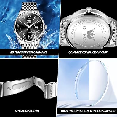 OLEVS Men's Classic Silver Stainless Steel Roman Watch