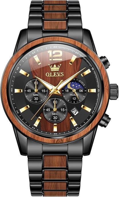 OLEVS Men's Multifunction Quartz Watch with Moon Phase & Silicone Band