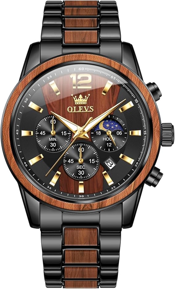 OLEVS Men's Multifunction Quartz Watch with Moon Phase & Silicone Band