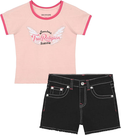 Girls Denim Shorts and Graphic Tee Set for Summer