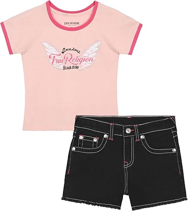 Girls Denim Shorts and Graphic Tee Set for Summer Style
