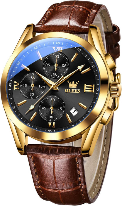 OLEVS Men's Casual Leather Chronograph Watch, Waterproof