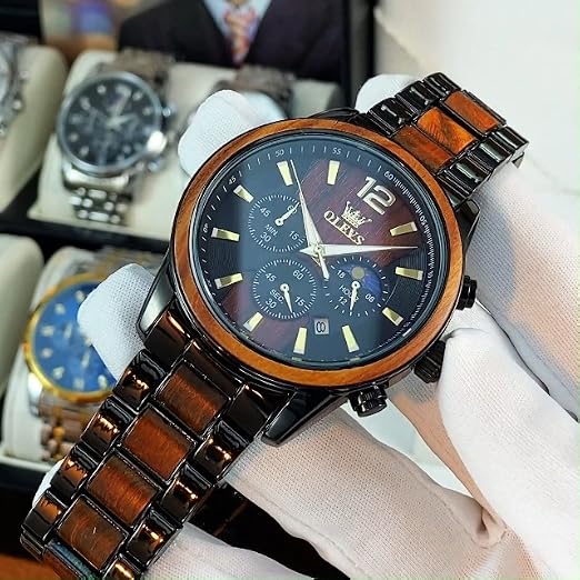 OLEVS Men's Multifunction Quartz Watch with Moon Phase & Silicone Band