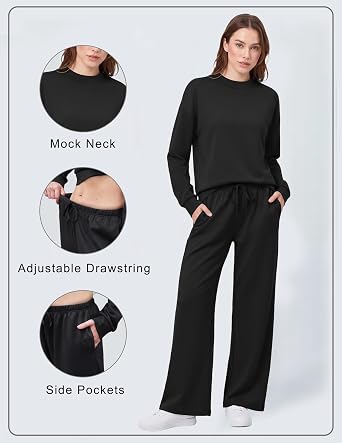 Ekouaer Women's Mock Neck Lounge Set with Wide Leg Pants