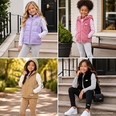 Girls 3 Piece Puffer Vest, Shirt & Flare Leggings Set