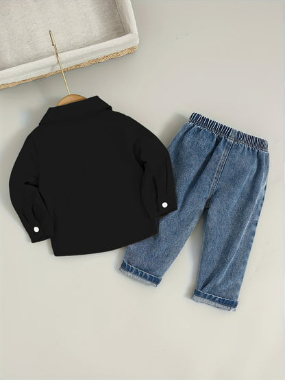 Boys' Cotton Blend Shirt and Jeans Set for Fall/Winter - ayq