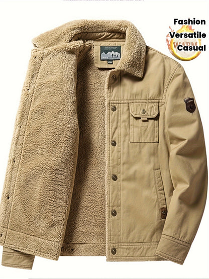 Men's High-End Fashion Casual Versatile Fleece-Lined Thickened Windproof Warm Hooded Winter Jacket