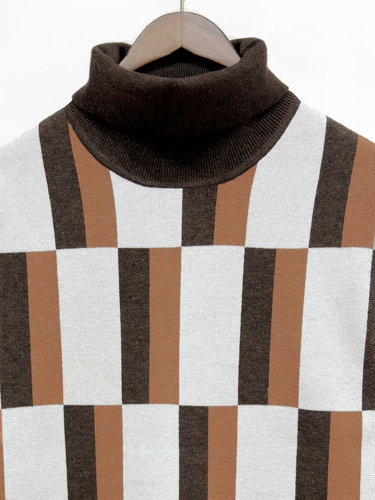 Men'S High-Neck Knitted Pullover Sweater - Striped Color-Blocking Stylish Casual Knit Top for Men - Sweater for Back-To-School Season And Holiday Gatherings