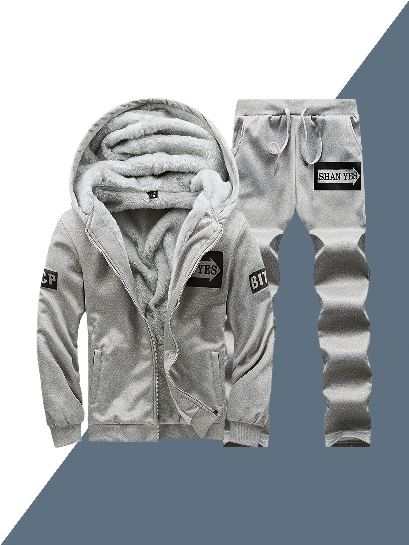 2pcs Men's -Lined Sportswear Set, Thickened Men's Casual Sportswear Set, Men's Sportswear Top and Bottom Set, Hooded Sweatshirt and Casual Sport Pants, -Lined and Thickened, Warm and Cold-Resistant, Suitable for Autumn and Wi