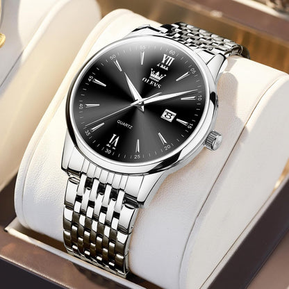 OLEVS Men's Classic Silver Stainless Steel Roman Watch