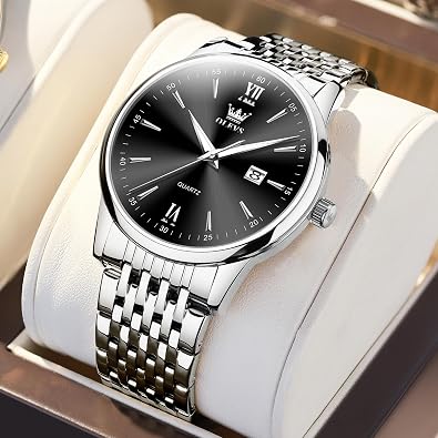 OLEVS Men's Classic Silver Stainless Steel Roman Watch