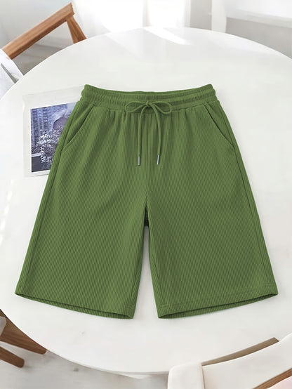 Women’s Casual Loose-Fit Corduroy 5-Point Pants with Elastic Waist