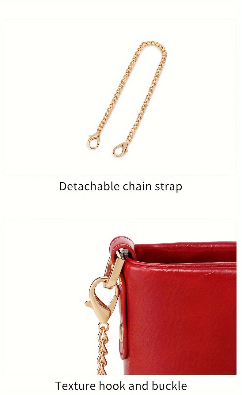 MIYIN Women'S & Men'S Red Bifold Wallet with Anti-Theft Chain Lock, Golden-Tone Hardware & Removable ID Window - Multi-Compartment Organizer with Card Slots