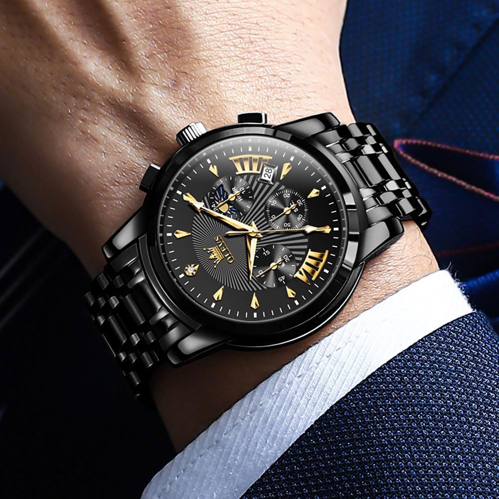 OLEVS Men's Waterproof Luminous Chronograph Watch Gold Black