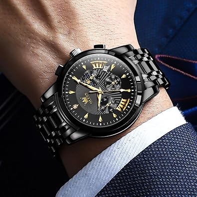 OLEVS Men's Waterproof Luminous Chronograph Watch Gold Black