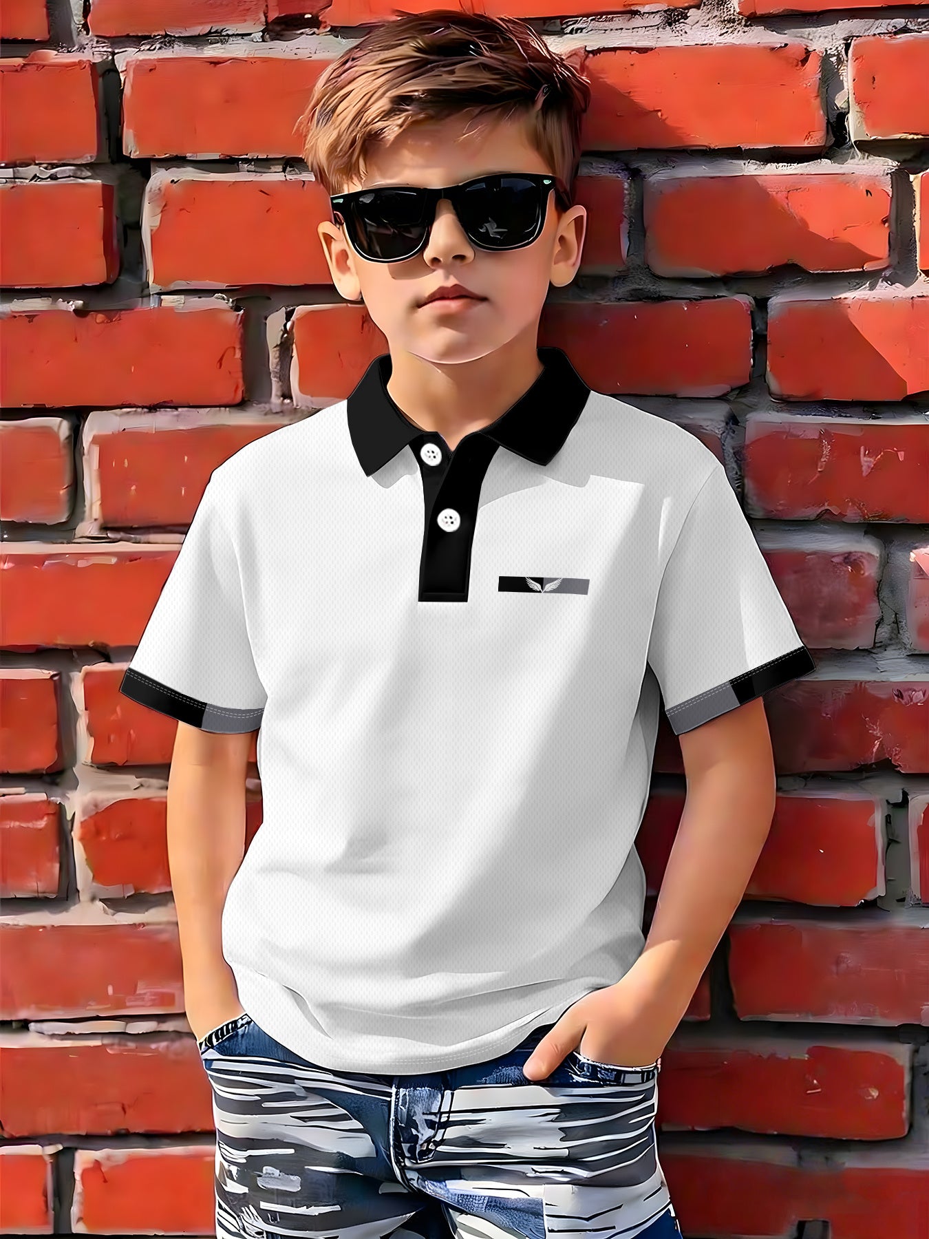 Boys' Casual Loose Fit Printed Polyester Shirt for Summer