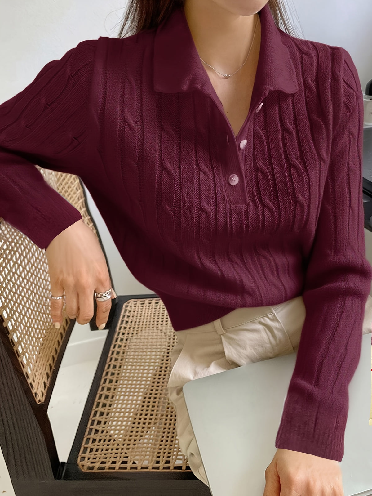 Elegant Long Sleeve Henley Pullover for Women - Fall/Winter Knit