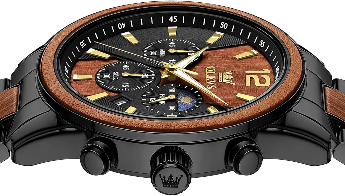 OLEVS Men's Multifunction Quartz Watch with Moon Phase & Silicone Band