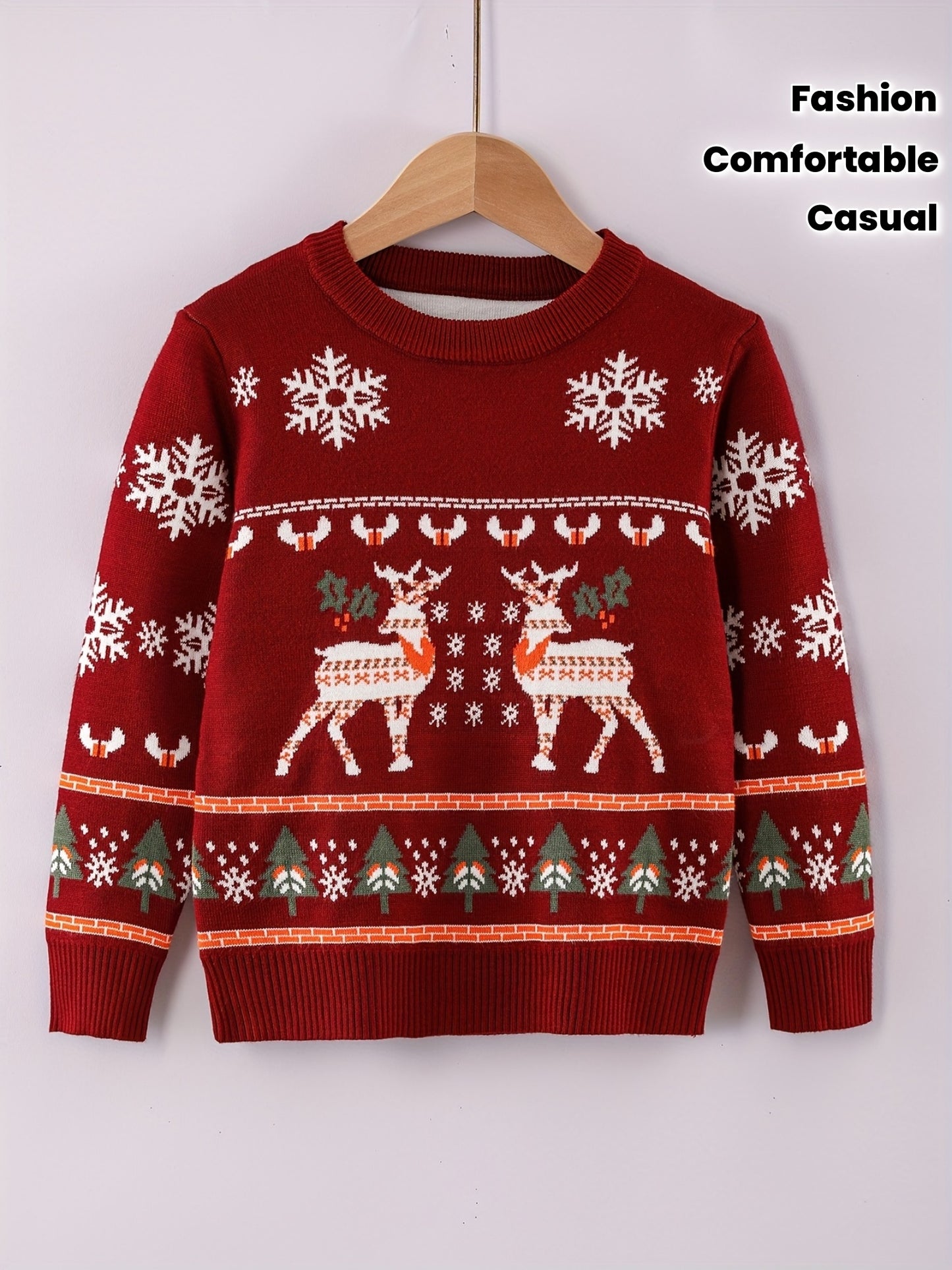 Boys' Sweater Christmas Autumn Winter Casual Fashion Sweet Romantic Loose Comfortable Round Neck Pullover Suitable for Daily Wear, Vacation, and School Knitwear