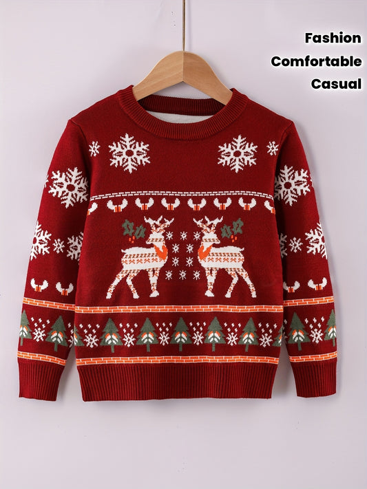 Boys' Sweater Christmas Autumn Winter Casual Fashion Sweet Romantic Loose Comfortable Round Neck Pullover Suitable for Daily Wear, Vacation, and School Knitwear