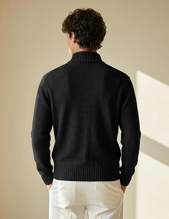 Men's Cable Knit Henley Sweater with Ribbed Stand Collar