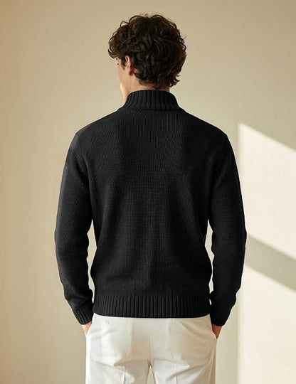 Men's Cable Knit Henley Sweater with Ribbed Stand Collar