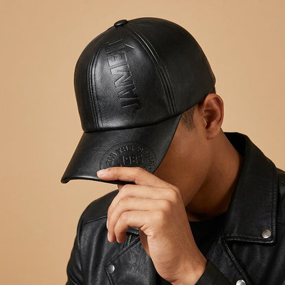 Unisex Embossed Letter Baseball Cap Adjustable PU Leather Hat