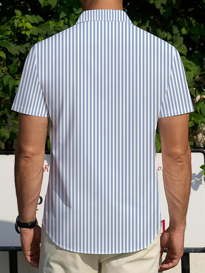 Men's Summer Casual Striped Short Sleeve Shirt, Slim Fit