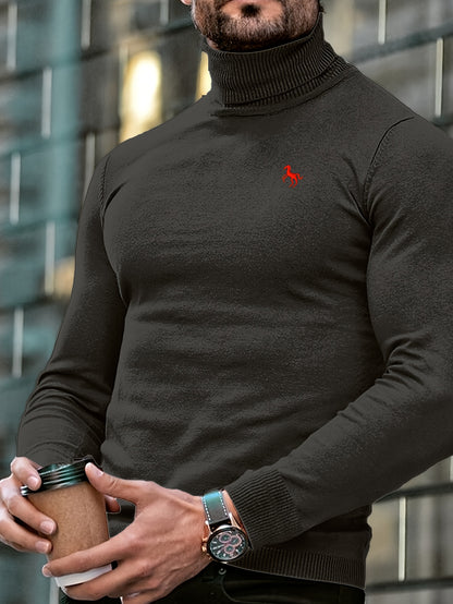 Men'S High-Neck Knitted Sweater | Slim Fit Pullover with Embroidered Spurs Design, Soft and Comfortable, Rayon Fabric, Fall/Winter Collection