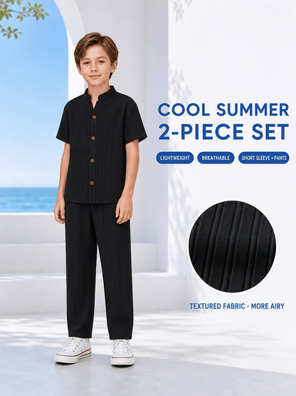 Boys' Vintage Chinese-Style Summer Set with Breathable Fabric
