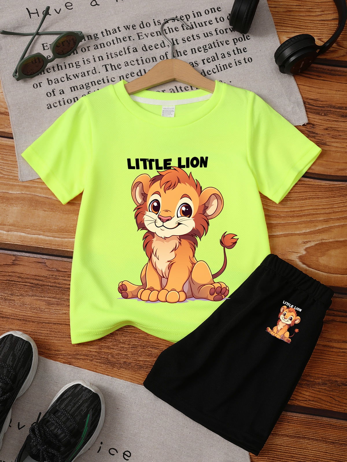 Boys' Casual Lion Print T-Shirt and Shorts Set for Spring/Summer - ayq