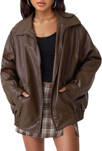 Women's Oversized Faux Leather Jacket for Fall & Winter