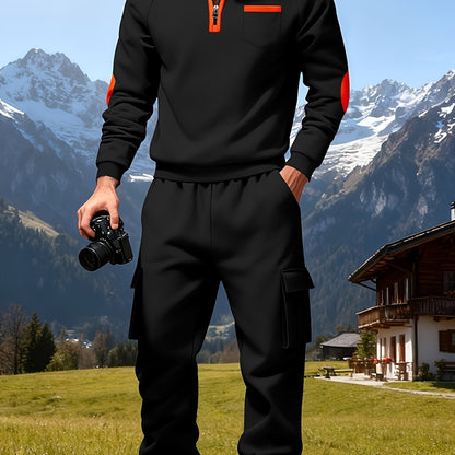 Men's New Product: Men's Casual Sportswear Set for Outdoor Workwear and Daily Commuting, Fashionable Hoodless Sweatshirt with Lining and Extra Thickness, Suitable for Outdoor Walks