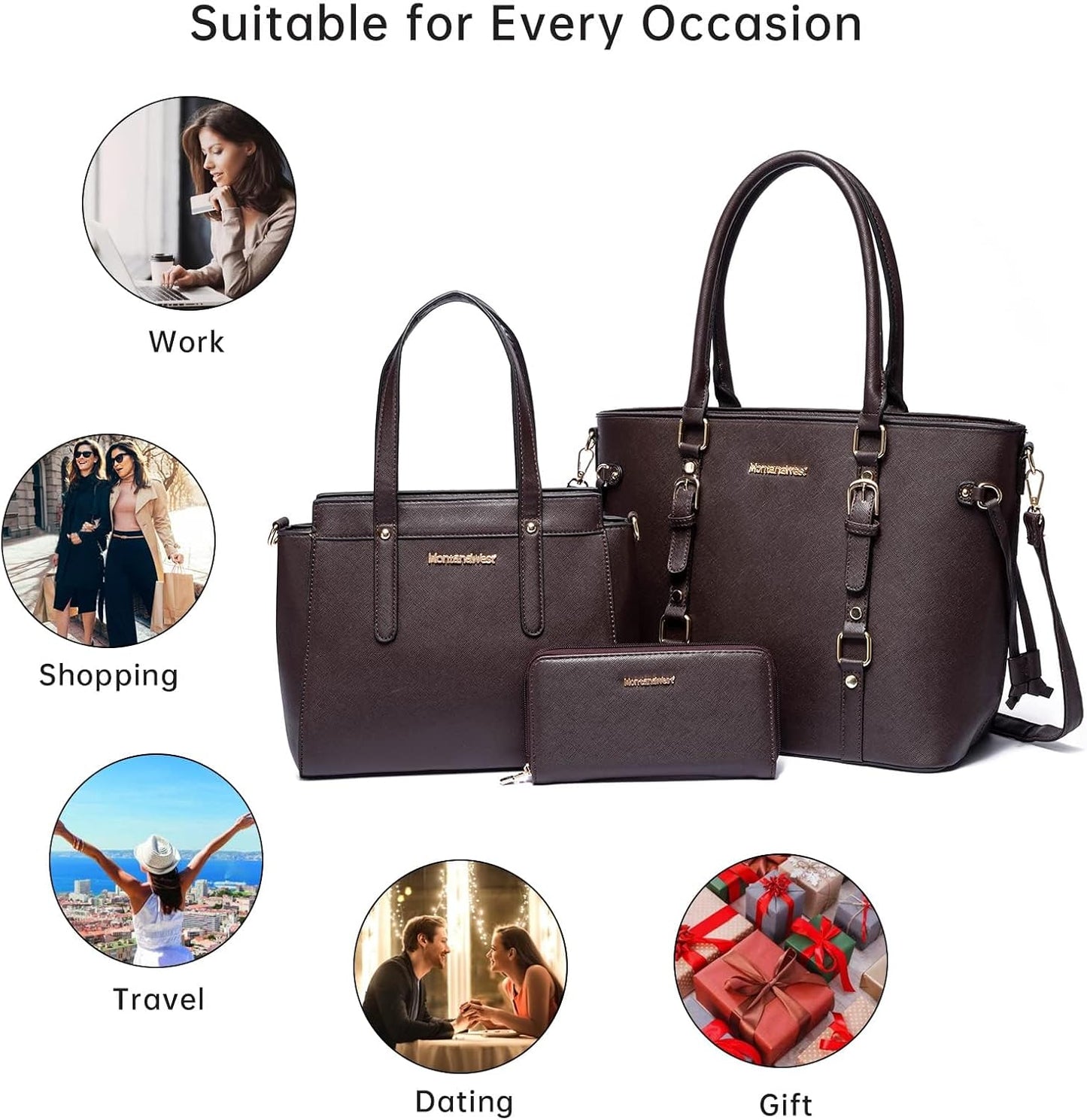 Women’s 3-Piece Tote Bag and Wallet Set – Stylish Shoulder Satchel