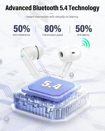 Bluetooth 5.4 Wireless Earbuds with Noise Cancelling Mic, IP7 Waterpro