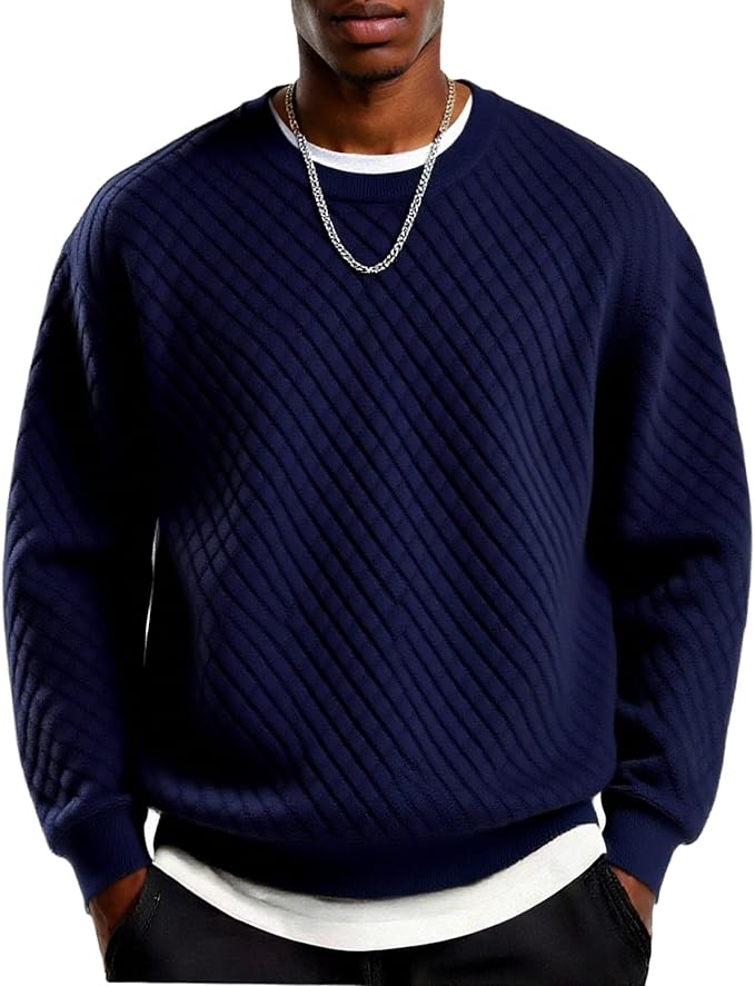 Men's Lightweight Crewneck Sweatshirt with Geometric Texture