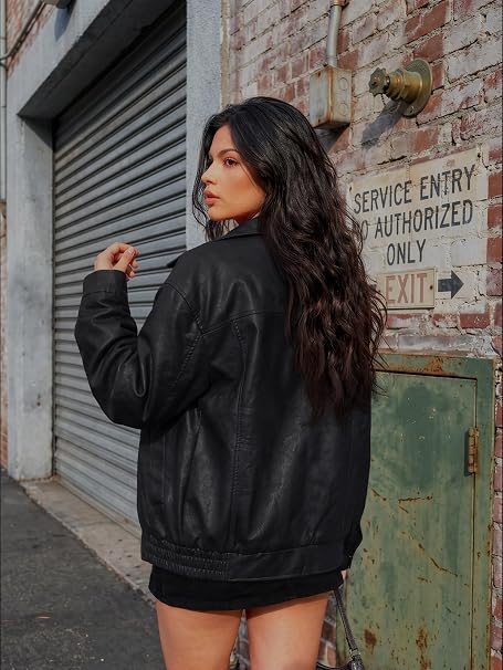 Women's Oversized Faux Leather Jacket for Fall & Winter