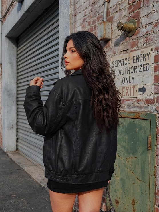 Women's Oversized Faux Leather Jacket for Fall & Winter
