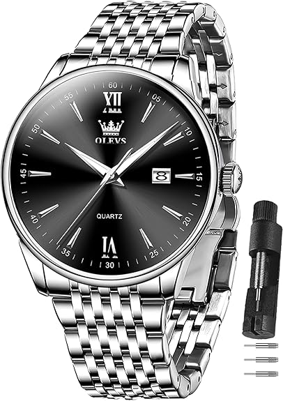 OLEVS Men's Classic Silver Stainless Steel Roman Watch