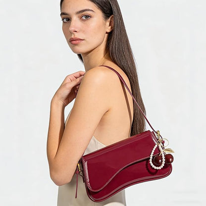 Y2K Faux Leather Crossbody Purse with Cherry Pendant