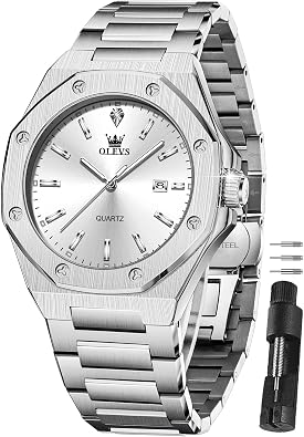 OLEVS Men's Stainless Steel Dress Watch Big Face Waterproof