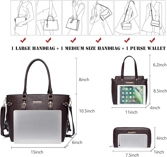 Women’s 3-Piece Tote Bag and Wallet Set – Stylish Shoulder Satchel