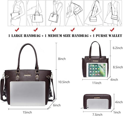 Women’s 3-Piece Tote Bag and Wallet Set – Stylish Shoulder Satchel
