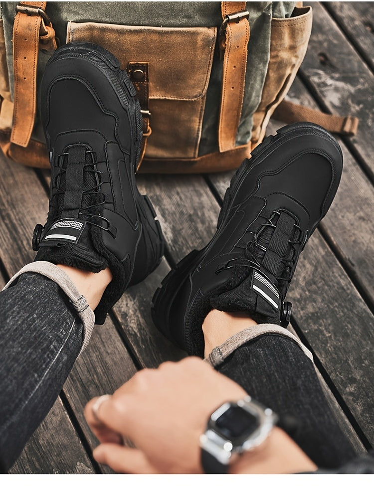 Men'S Winter High-Top Boots - Thick Warm Lace-Up Ankle Boots with Rubber Sole, Non-Slip Traction, Brown/ Color Options - Cold Weather Shoes for Everyday & Formal, Winter Boots, Formal Footwear, Retro Style, Durable Constructi