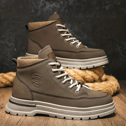 Men's Snow Boots with Lining, Thickened Outdoor Hiking Boots, Trendy Versatile Work Boots, British Short Boots